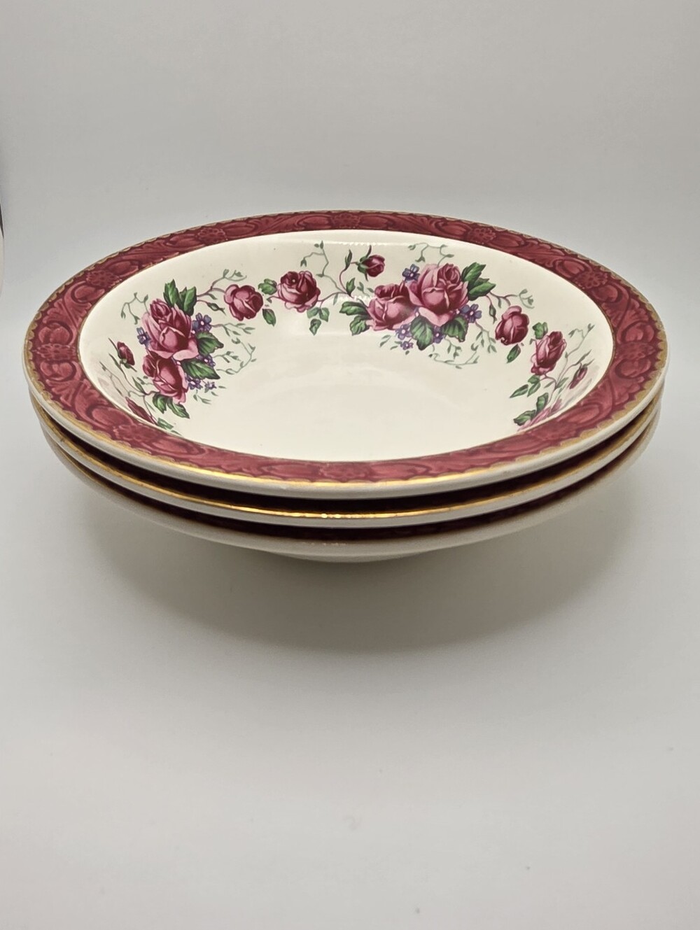 Vintage 22k Gold Trim Bowls Set Barker Bros England Tudor Ware Rose Garland
